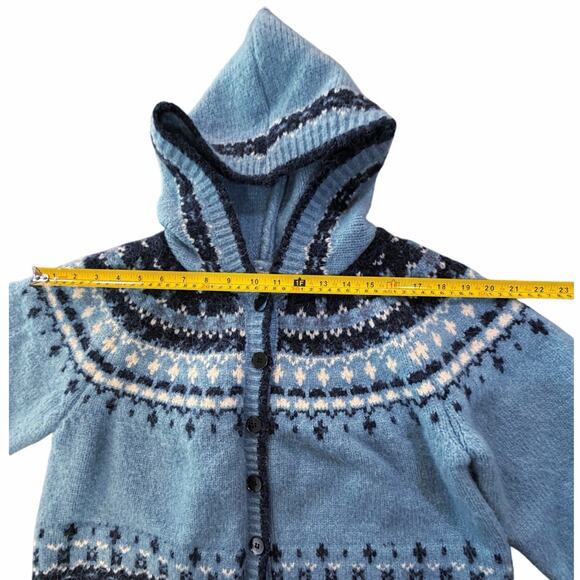 VTG Handmade Fair Isle Nordic Wool Cropped Hooded Cardigan Knit Sweater Medium - Picture 14 of 16